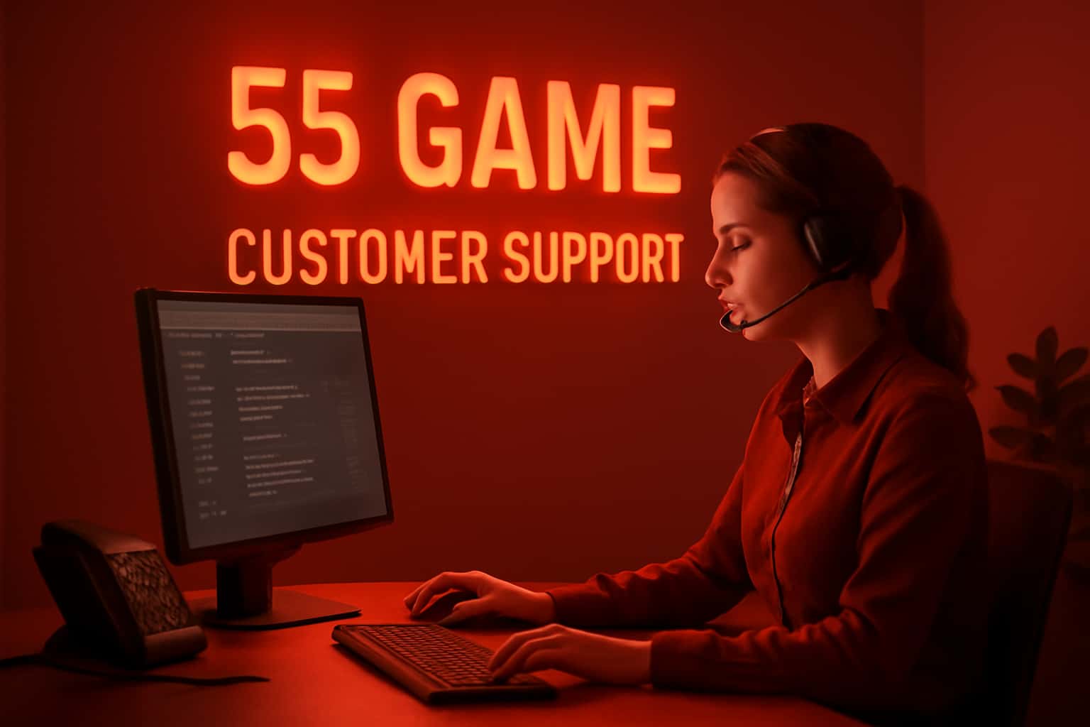 Visual representation of 55 Game Customer Support with clear text.