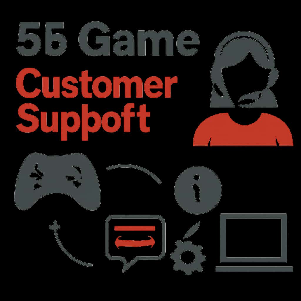 Illustration explaining 55 Game Customer Support topics.