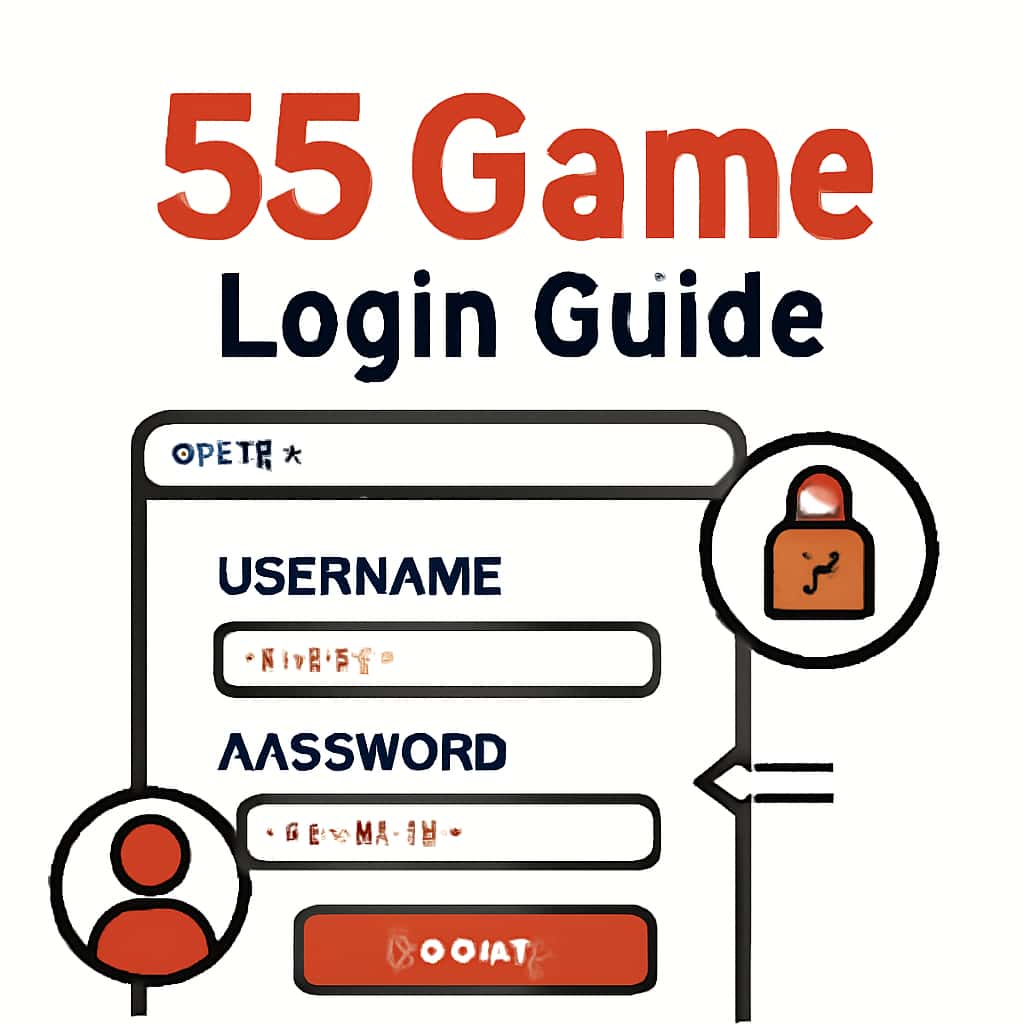 Illustration showing steps to access the 55 Game login page.