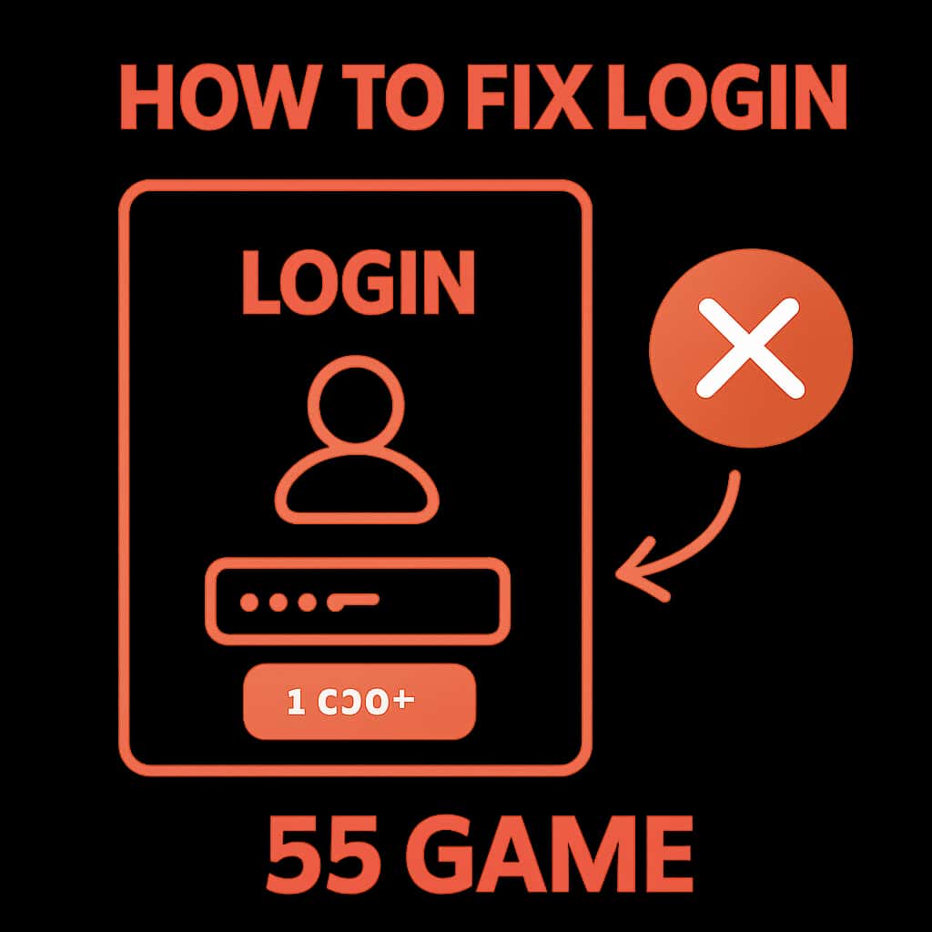 An instructional diagram on resolving 55 Game login problems.
