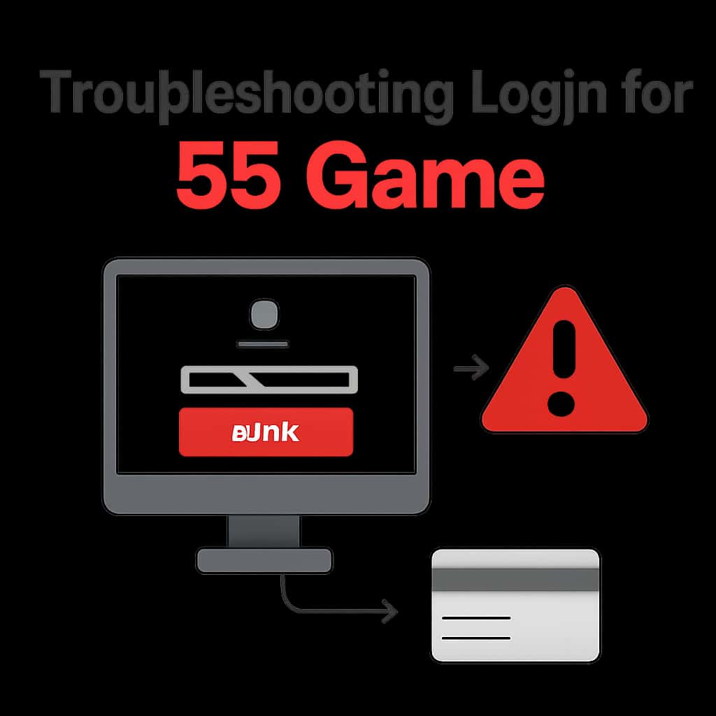 An educational diagram illustrating troubleshooting steps for 55 Game login.