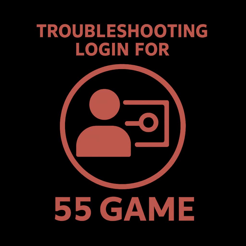 A simple badge illustration indicating help for 55 Game login issues.